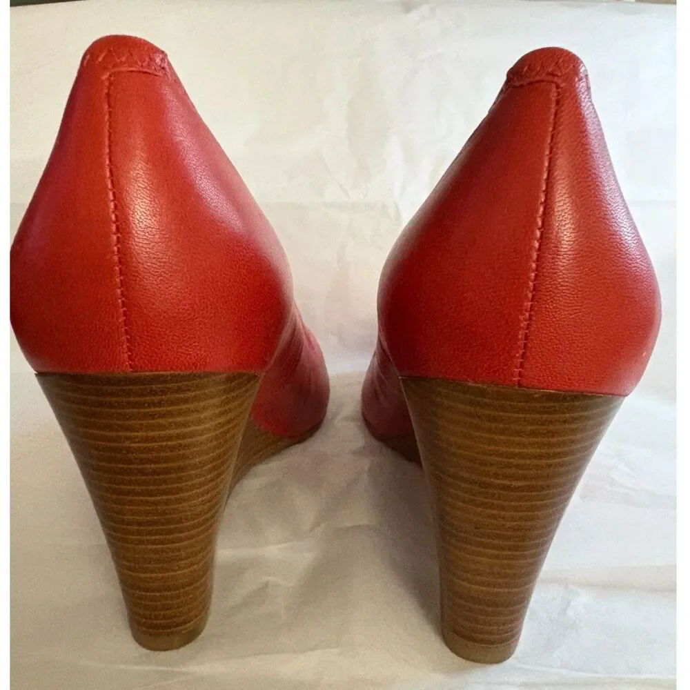 Women's Tory Burch Scarlett Red Leather Wedge Pumps Size 8.5